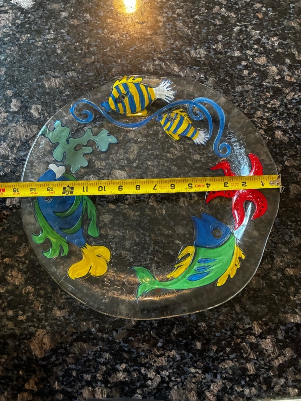 15” Reverse Painted Glass Platter Tropical Fish Coastal Nautical Decor - Picture 7 of 7